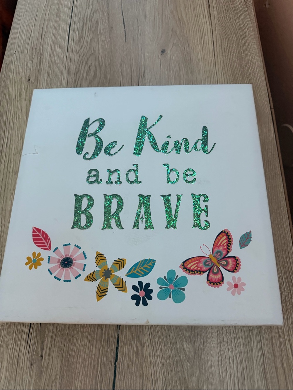 Be Kind and Be Brave Wall Art - Green Glitter Text